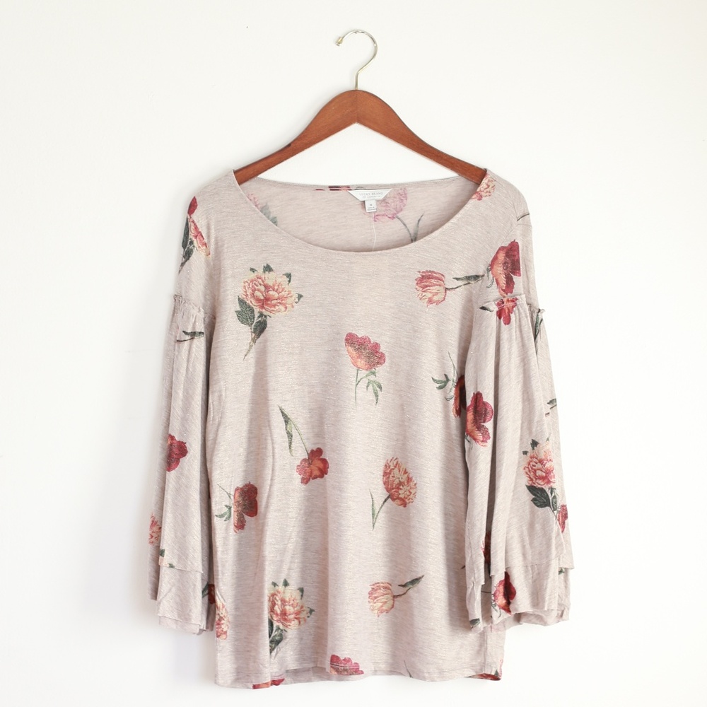 NWT Lucky Brand Floral top with Ruffle Sleeves